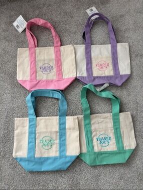 Trader Joe's Mini Canvas Tote Bag — Pink, Purple, Blue, Mint- all 4 for 35.00!
